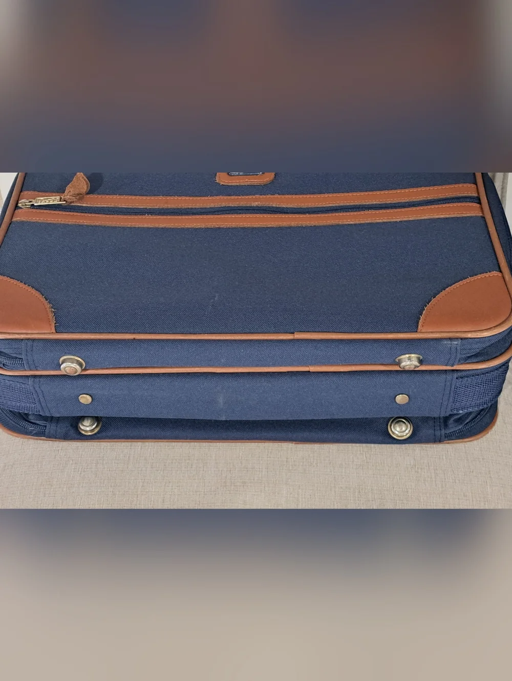 Vintage PGA Tour Suitcase Luggage - Blue Nylon & Tan Leather